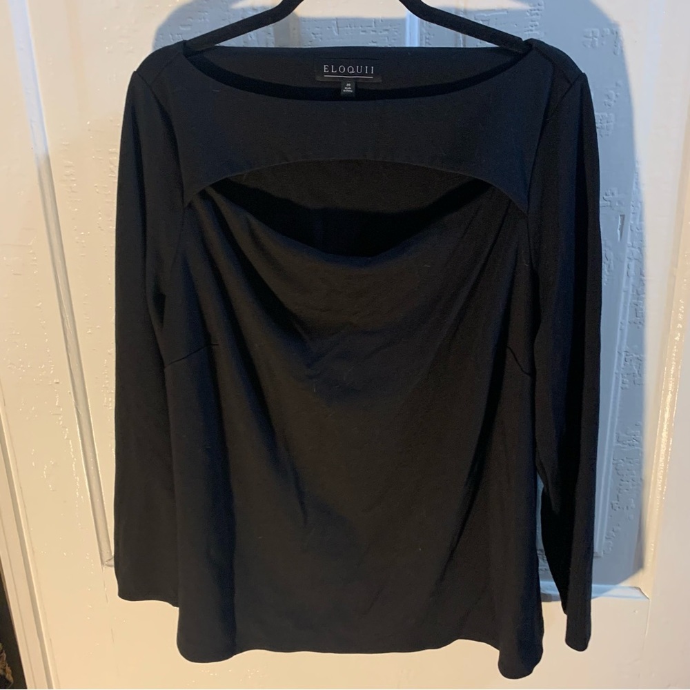 ELOQUII Elegant Black Long Sleeve Top with Cutout Detail 20